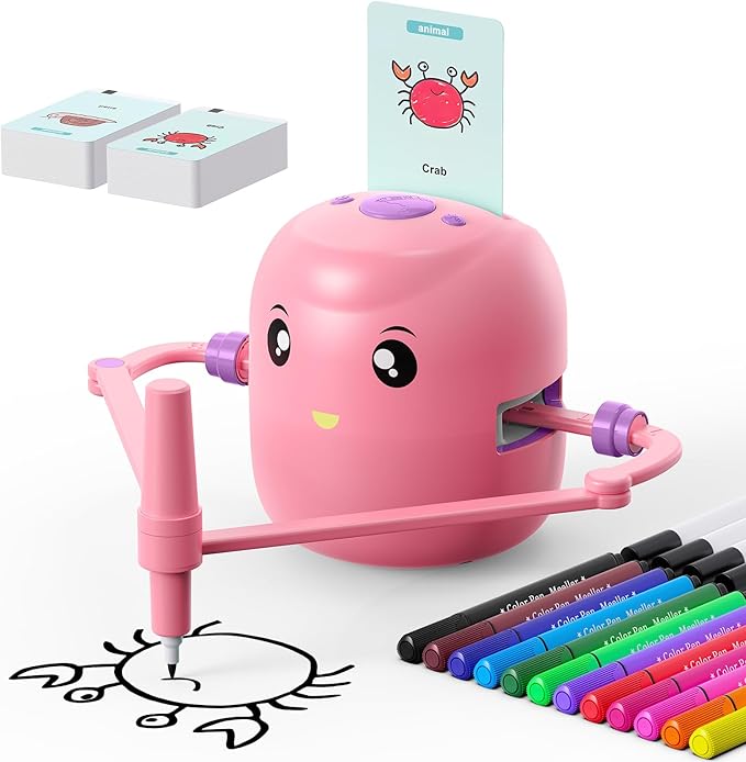 Smart Drawing Robot for Kids,Montessori Educational Painting Toy for 5+ with Voice Interaction&16 Color Pens,Magic Drawing Robot with 150 Learning Word Cards,Ideal Gift for 5+ Year Old Boys Girls