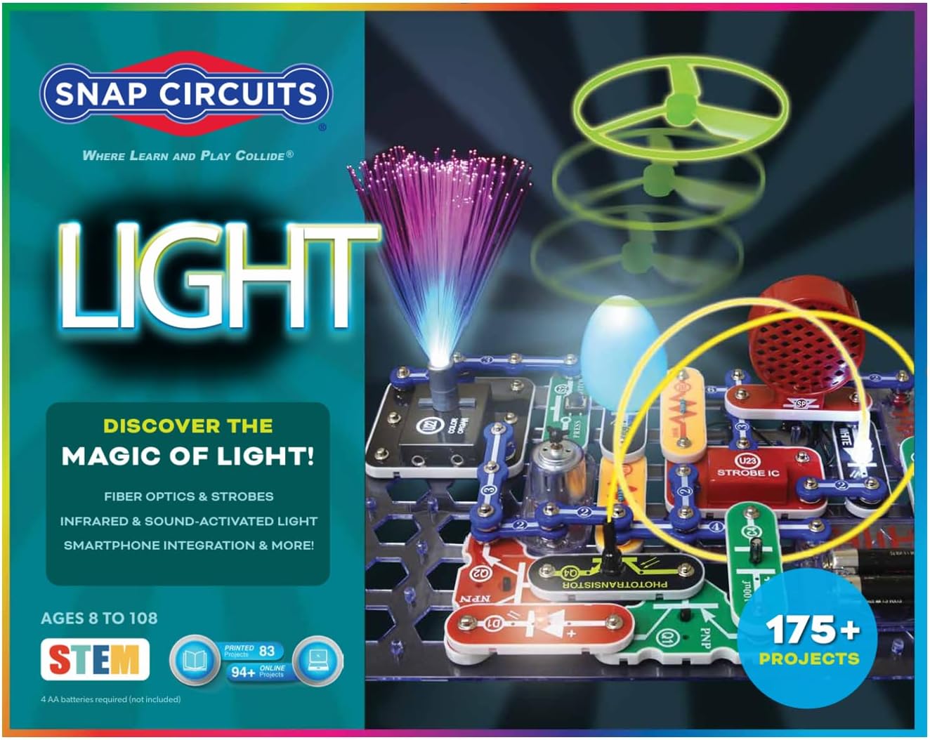 Snap Circuits Light Electronics Exploration Kit | Over 175 Exciting STEM Projects | Full Color Project Manual | 55+ Snap Circuits Parts | STEM Educational Toys for Kids 8+