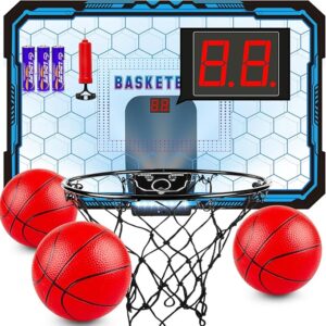 Indoor Basketball Hoop Boys Gifts for Teens and Adults Door Room Basketball Hoop Mini Hoop with Electronic Scoreboard, 3 Balls and Batteries Basketball Toys for 8 9 10 11 12